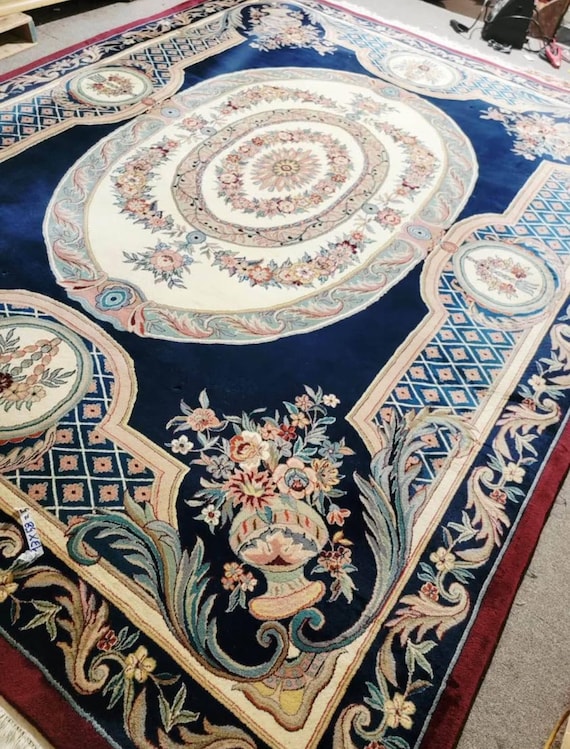Aubusson Style 9’ x 12’ Fine Hand Knotted Oriental Wool Floral Area Rug