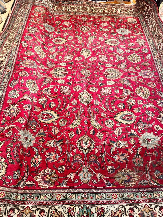 Vintage Oriental Floral Tebriz 10’ x 13’ Hand Knotted Wool Rug