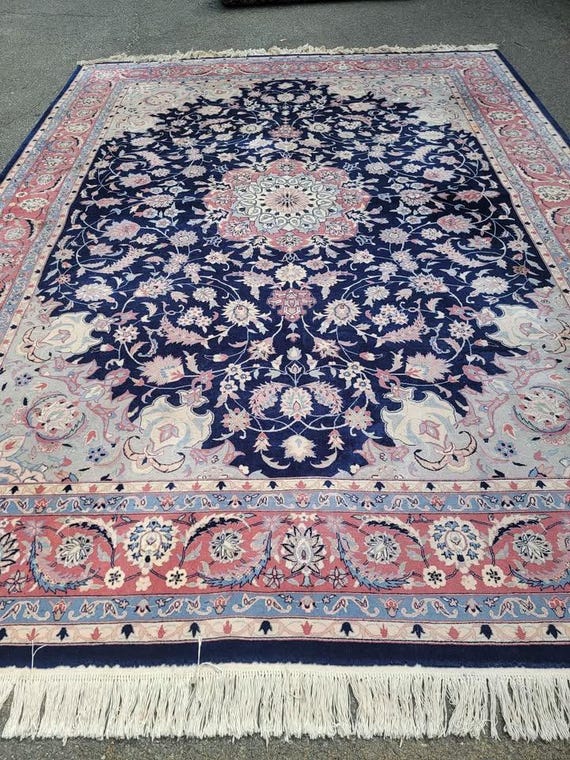 Vintage 9' x 12' Floral Oriental Hand Knotted Wool Rug