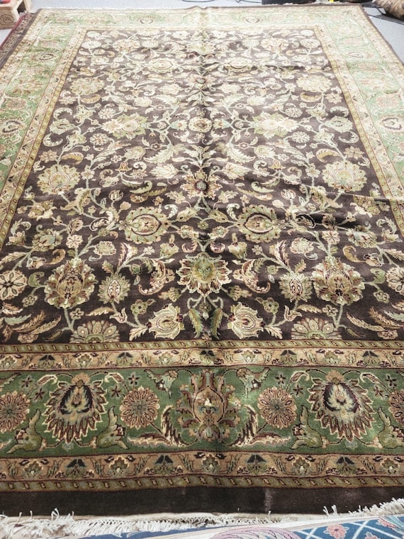 Sultanabad Wool Rug, 9x12 Hand-Knotted Brown Green Ivory Floral Carpet