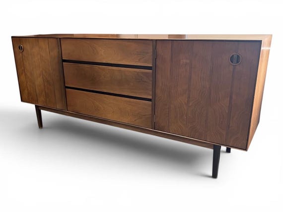 Stanley Mid-Century Modern Teak Credenza with Herringbone Doors, 70"