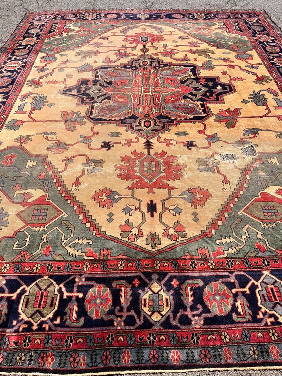 Antique Turkish Heriz Serapi 12' x 15' Hand Knotted Wool Rug