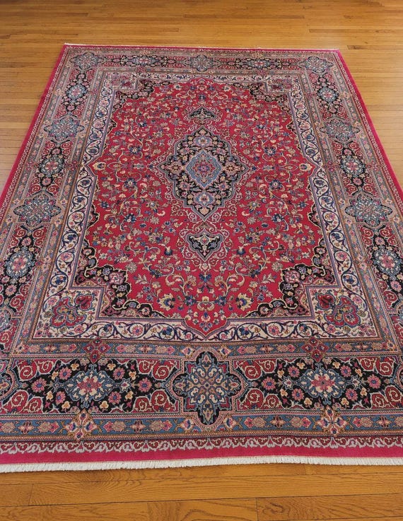 Vintage Tabriz Style Signed 9’11” x 12’6” Hand Knotted Oriental Wool Rug
