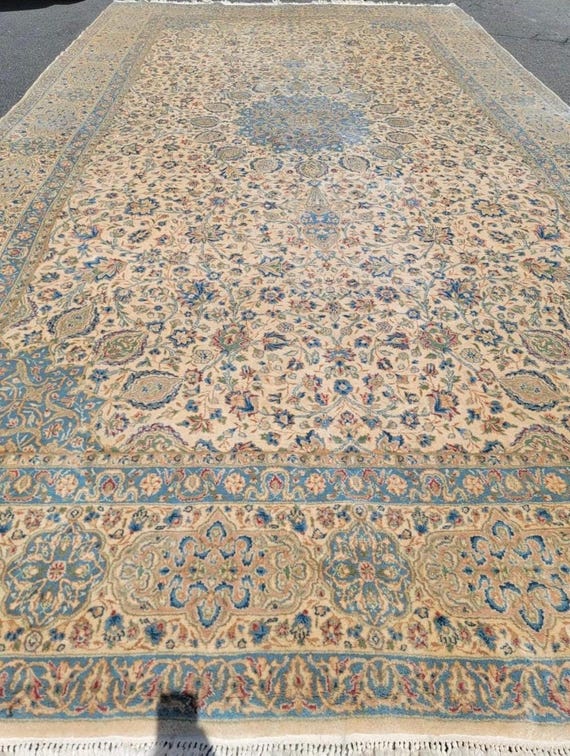Vintage Oriental Signed Kerman 11’ x 20’ Hand Knotted Wool Rug