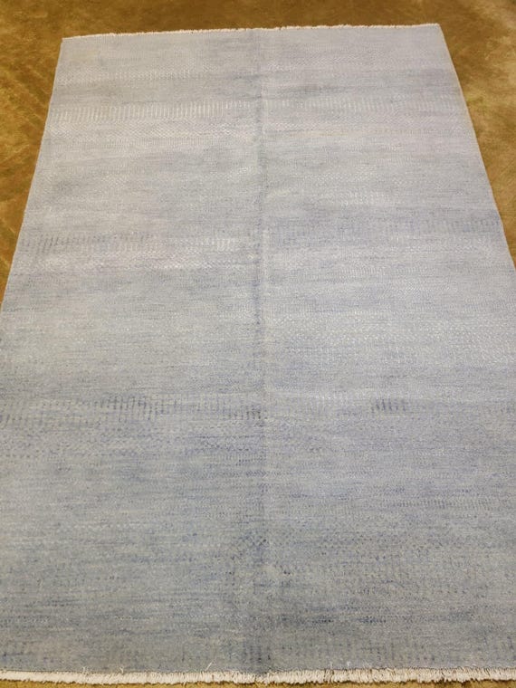 Ivory, Soft Gray & Beige Modern Abstract Design, 5’1” x 7’2” Hand-Knotted Wool Rug