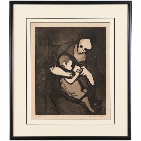 Original Will Barnet “Mother & Child,” Signed, 23 1/2 × 20 1/4 in., Aquatint