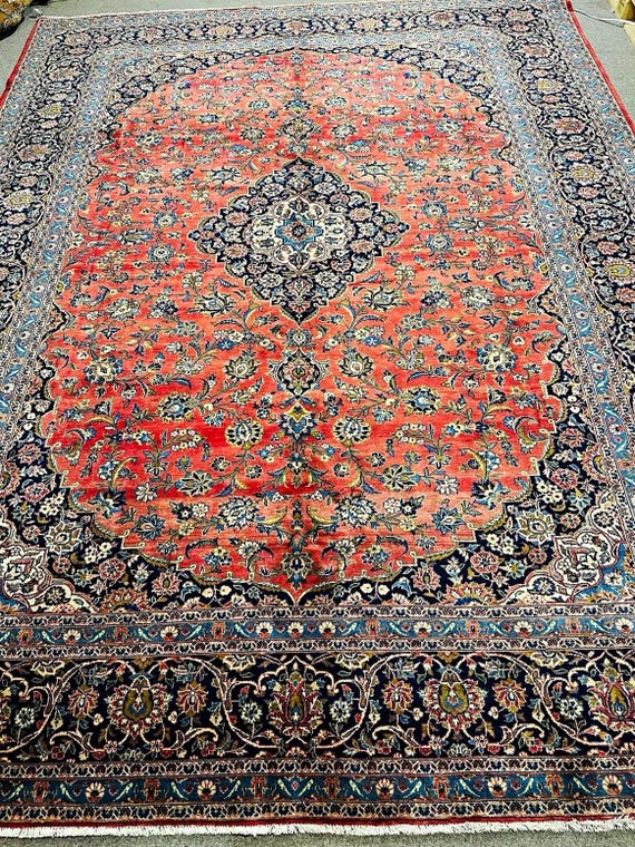 Vintage Floral 10' x 13' Hand Knotted Hand Oriental Wool Medallion Rug