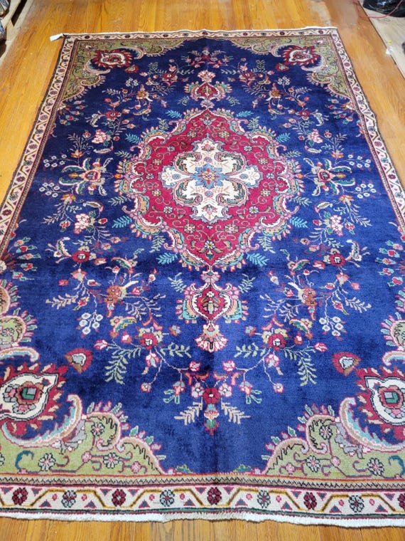 Navy Blue Kayseri Style 6’ x 9’ Hand Knotted Wool Rug