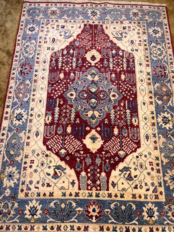 Super Kazak Red & Blue 4’11” x 7’2” Hand Knotted Wool Rug