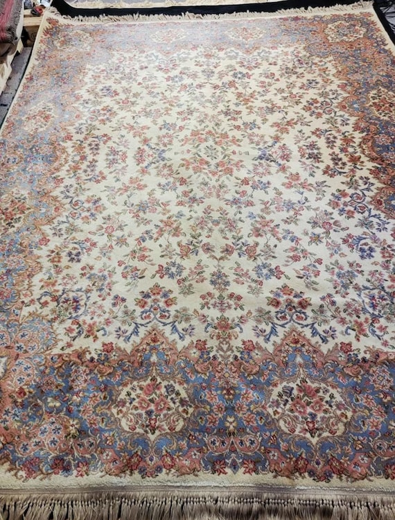 Karastan Rug 8.8 x 12 Ivory Kirman #788 Original 700 Series Wool Vintage Rug