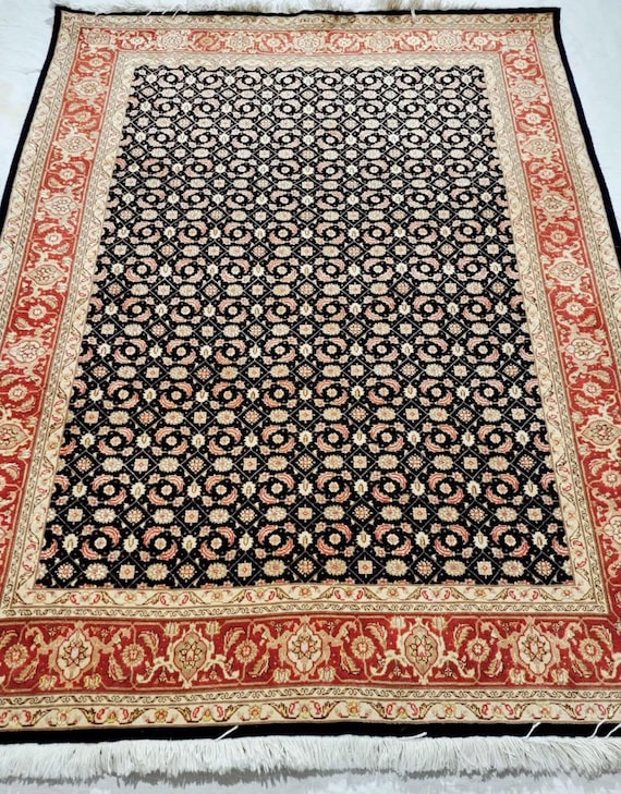 Vintage Tabriz Signed 5’ x 6’6” Hand Knotted Wool & Silk Rug