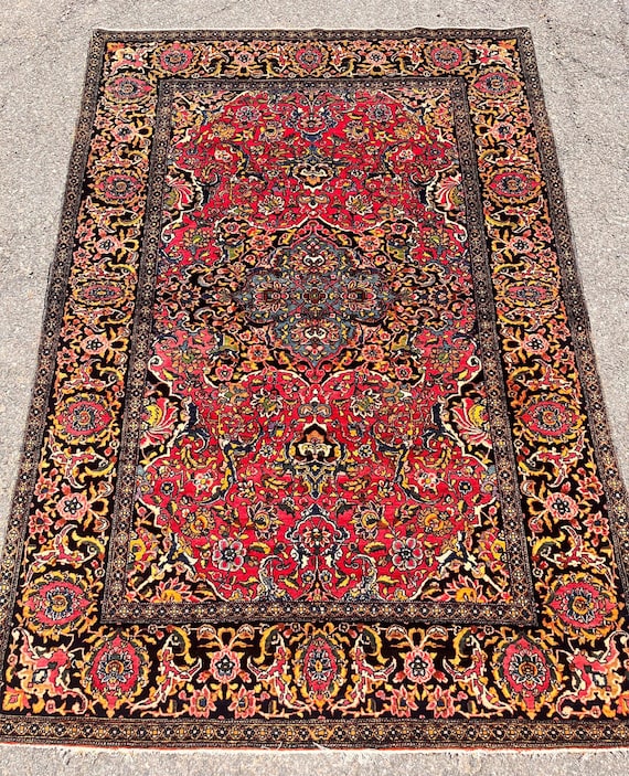 Semi Antique Keagan Dabeer Oriental 4’6” 6’7” Fine Hand Knotted Kork Wool Rug