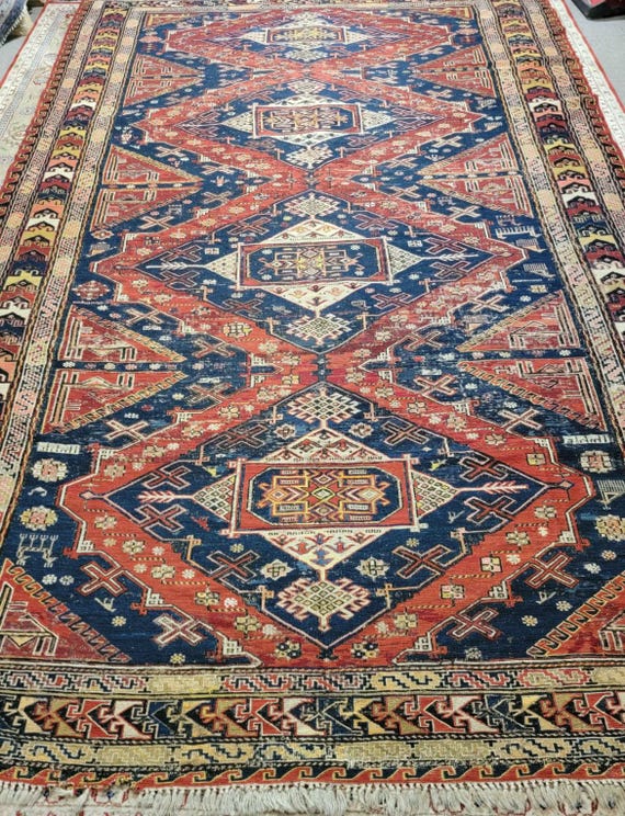 Antique Geometric Soumak 7’7” x 11’8” Hand Knotted Wool Rug