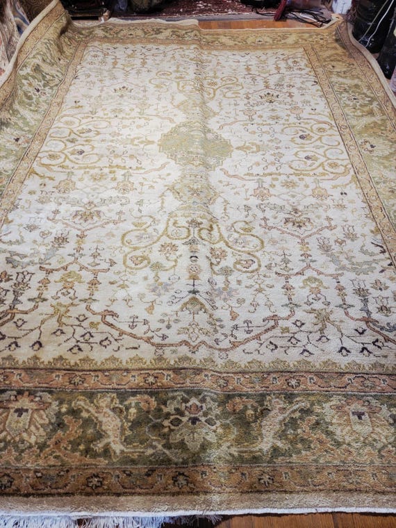 Vintage Neutral Turkish Oushak 9’ x 12’ Hand Knotted Wool Rug
