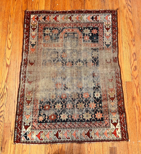 Circa 1900 Caucasian Style Hand Knotted 3’ x 4’ Wool Rug