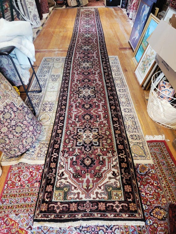 Vintage Heriz Style 2’6” x 23’6” Hand Knotted Wool Rug