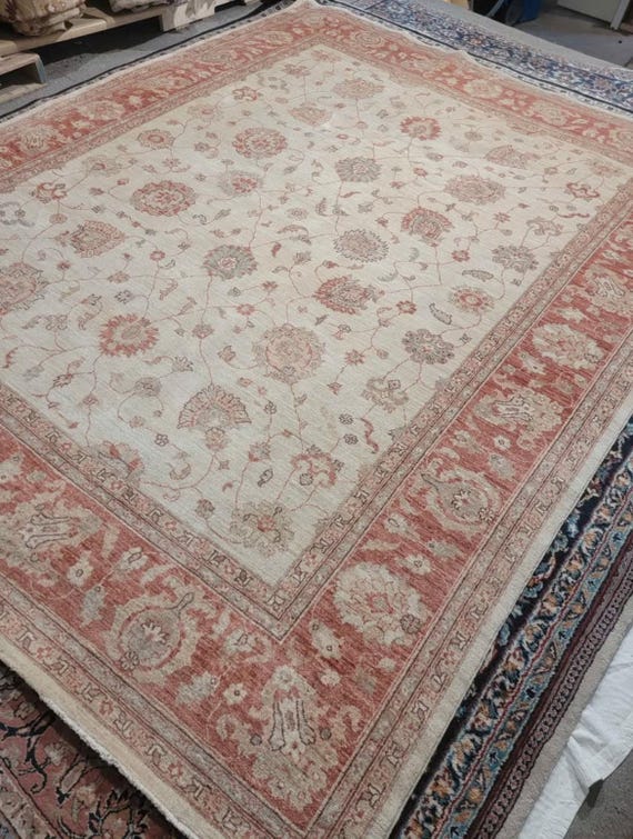 Vintage Turkish 8' x 10' Oushak Hand Knotted Wool Rug