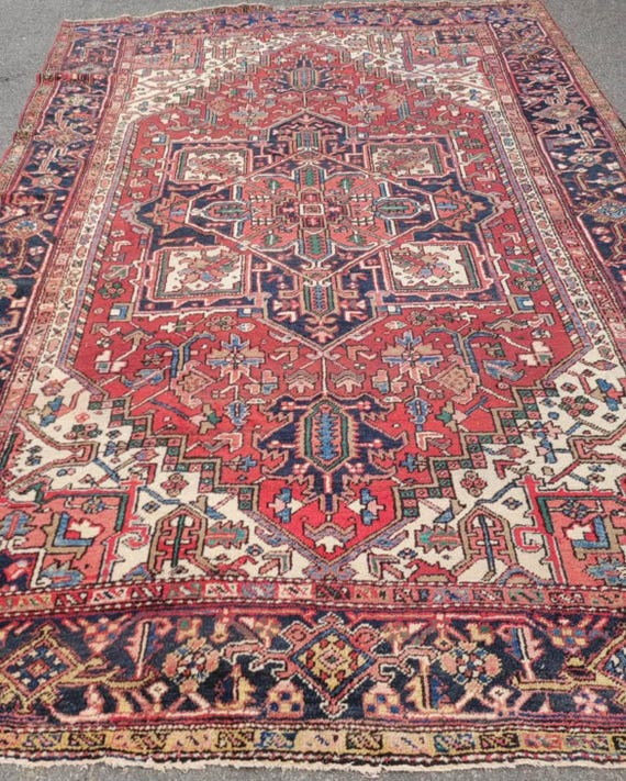 Semi Antique Heriz Style 9’ x 12’ Geometric Hand Knotted Wool Rug (SOLD - please have a look at our other Heriz rugs!)