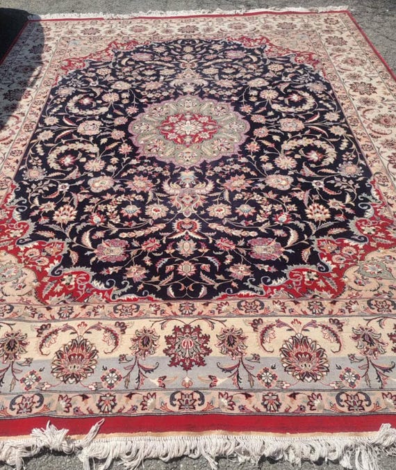 Vintage Hand-Knotted Wool Tabriz-Style Floral Medallion 8’ x 10’5” Area Rug