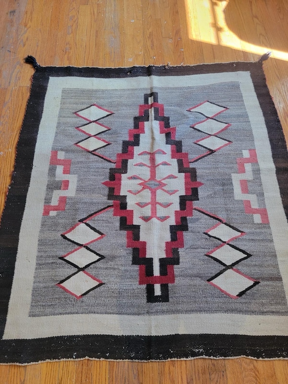 Antique Navajo 4'4" x 4'9" Hand Woven Wool Rug