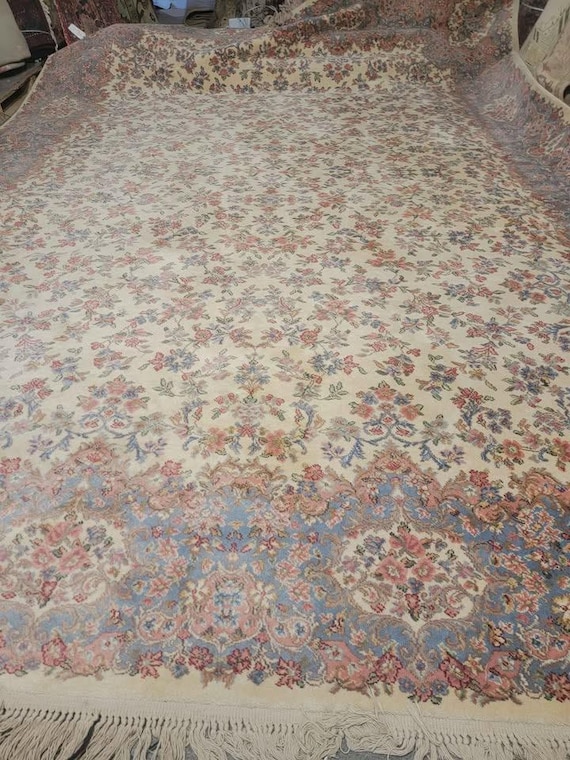 Karastan Floral Kirman Wool Carpet 10' x 14', Ivory Traditional Rug