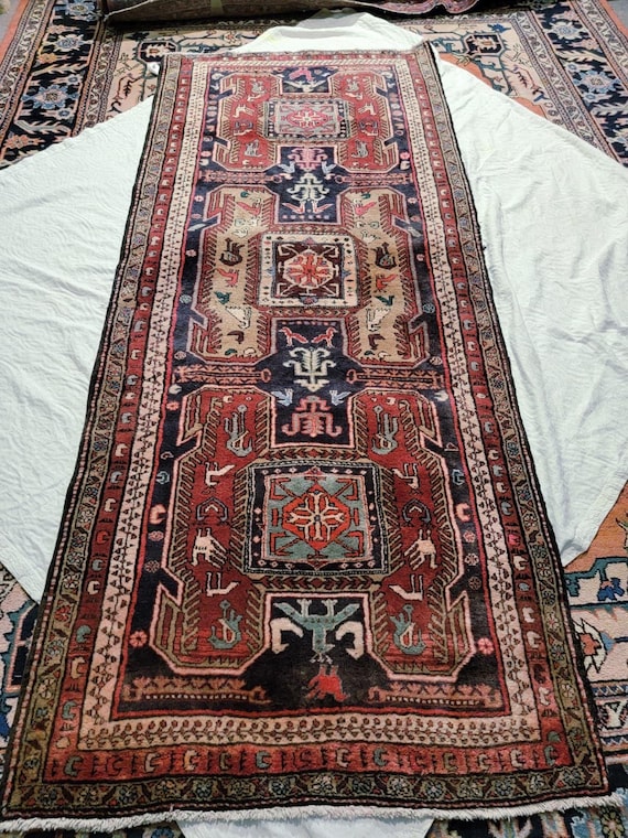 Oriental Tribal Geometric 3’8” x 8’8” Hand Knotted Wool Rug Runner