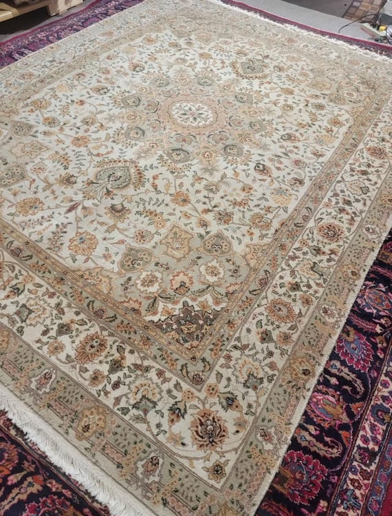 Fine Knotted Tabriz Style Wool Rug, 8x10 Hand-Knotted Floral Medallion Oriental Carpet