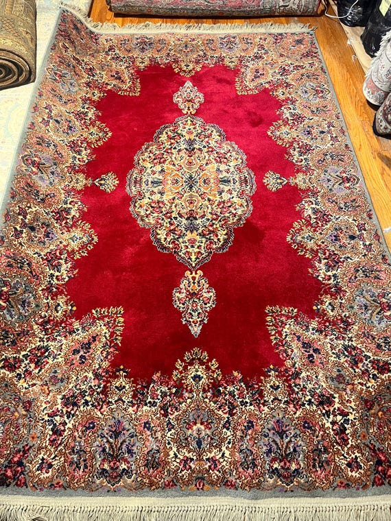 Vintage Karastan Kirman 6’ x 9’ Hand Knotted Wool Rug