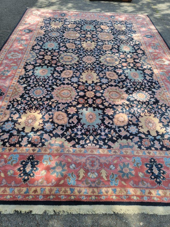 Karastan Williamsburg Kurdish 559 Wool Rug 8’2” x 11’7” – Navy Floral Border
