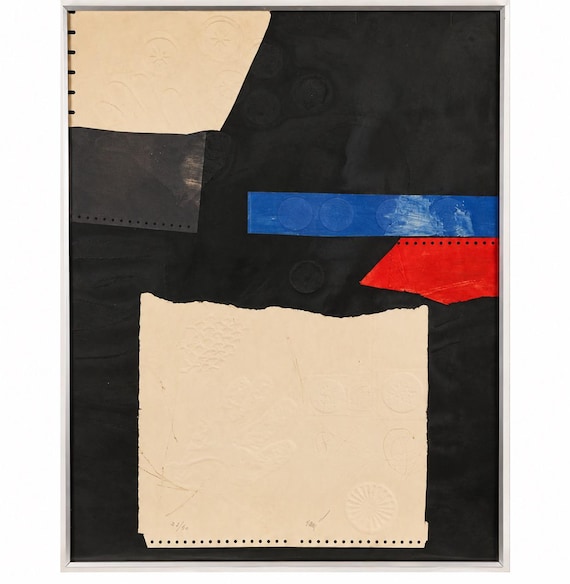 Signed & Numbered 27/80 Antoni Clavé “Gants et Signes,” 1973, 25.25 × 32.25 in. Original Carborundum Etching