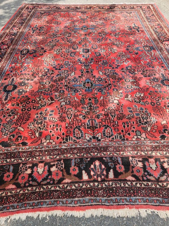 Semi Antique 9’ x 12’ Sarouk Hand Knotted Wool Rug