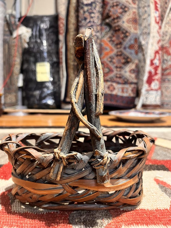 Vintage Japanese Hanakago Basket | Handwoven Bamboo Ikebana Flower Arranger (12" Long)