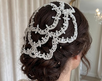 Vintage Floral Bridal Headband, Gold Rhinestone Wedding Hair Piece, Retro Tiara for Brides