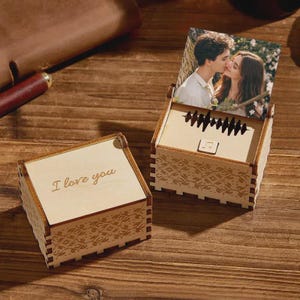 Personalized Music Box with Engraved Photo & Voice Message, Custom Audio Gift, Romantic Keepsake, Wedding Anniversary Gift for Couple