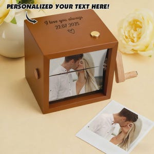 Personalized FlipBook, Custom Wooden Memory Box with Light, Unique Romantic Anniversary Gift, Custom Photo Album Valentine Gift