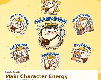 Pegatinas de Kkachil Hedgehog / Paquete PNG de Energía del Personaje Principal (Descarga de Google Drive)
