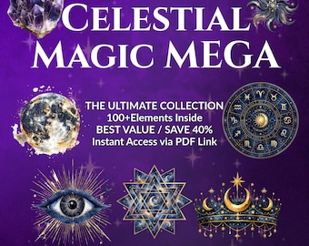 Paquete MEGA Magia Celestial / Imágenes prediseñadas PNG en acuarela (Descarga digital)