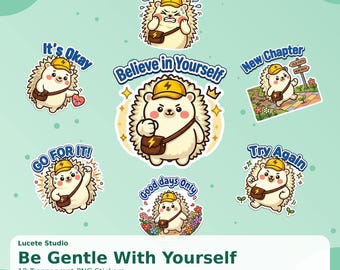 Pegatinas de ánimo de Kkachil Hedgehog / Paquete PNG de salud mental (descarga digital)