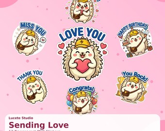 Pegatinas de erizos Kkachil / Paquete PNG de amor, cumpleaños y amistad (descarga digital)