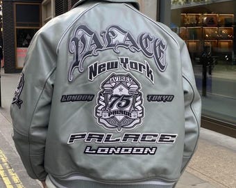 New palace X Avirex Leather Bomber Jacket - Limited Edition bomber Flight Jacket Gift For Him and gift for her