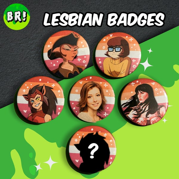 LGBTQA+ Lesbian Character 38mm Pin Badges - Queer, WLW, fandom, Disney, Scooby Doo, Custom