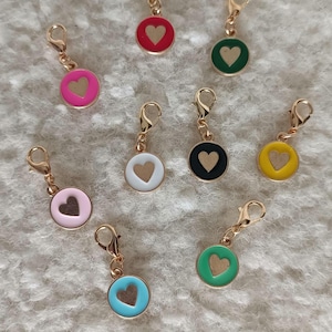 5x Heart Charms with Clip – Colorful Charms Set – Gold-Colored Keychain Charms – DIY Jewelry – Gift Idea