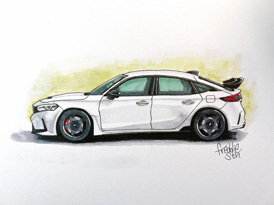 Honda Civic Type R FL5 Original Drawing | Modified JDM Car Artwork (24. ...