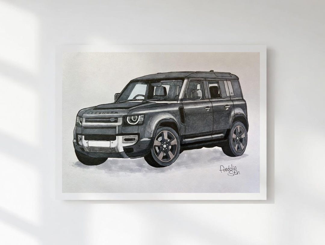 Land Rover Defender 110 Art Print | Hand-drawn SUV Automotive Wall ...