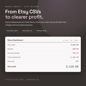 Profit Tracker for Etsy Sellers | Google Sheets Bookkeeping with CSV Import