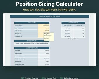 Positionsgrößen-Rechner für Excel, Risikomanagement-Arbeitsblatt für den Aktienhandel, Handelsplaner