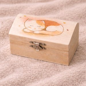 Mini scatola per gatti in legno dipinta a mano, piccola scatola regalo personalizzata, mini scatola ricordo, regalo per amanti dei gatti, graziosa scatola per gatti fatta a mano