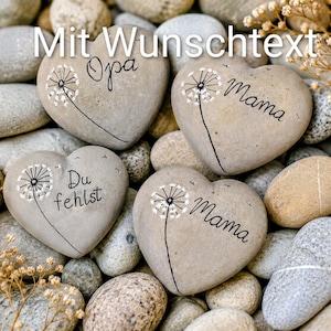 Trauerstein Herz Personalisierbar – Handgemachter Gedenkstein mit Pusteblume – Geschenk zur Erinnerung