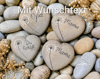 Piedra conmemorativa personalizada en forma de corazón – Piedra conmemorativa hecha a mano con diente de león – Regalo para el recuerdo