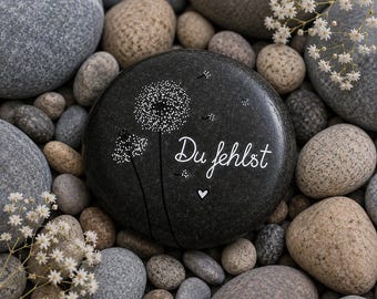 Trauerstein „Du fehlst“ – handbemalter Gedenkstein mit Pusteblume – Geschenk bei Verlust, Erinnerung, Sternenkind, Grabschmuck, Beileid